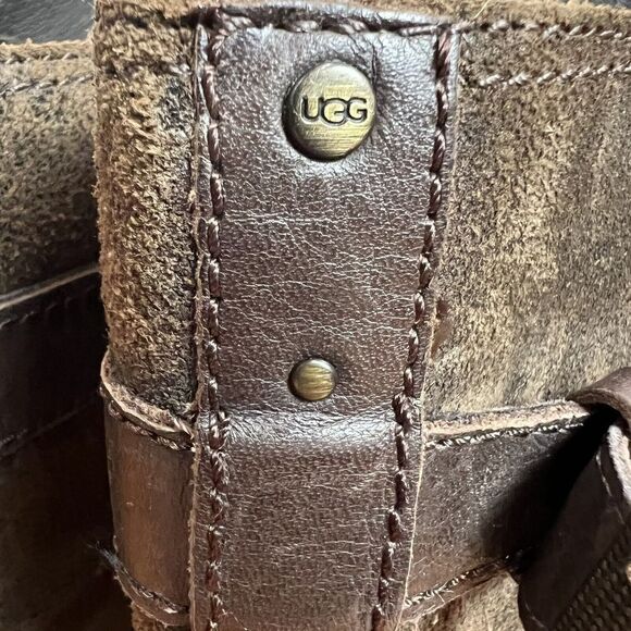 UGG Australia Boots Size 7 Dayle Lodge Brown Oiled Leather Tall Zip Riding - Picture 7 of 9